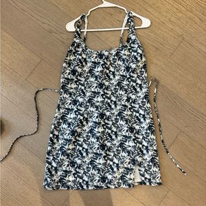 A&F White and Navy Mini Tie-Back Dress